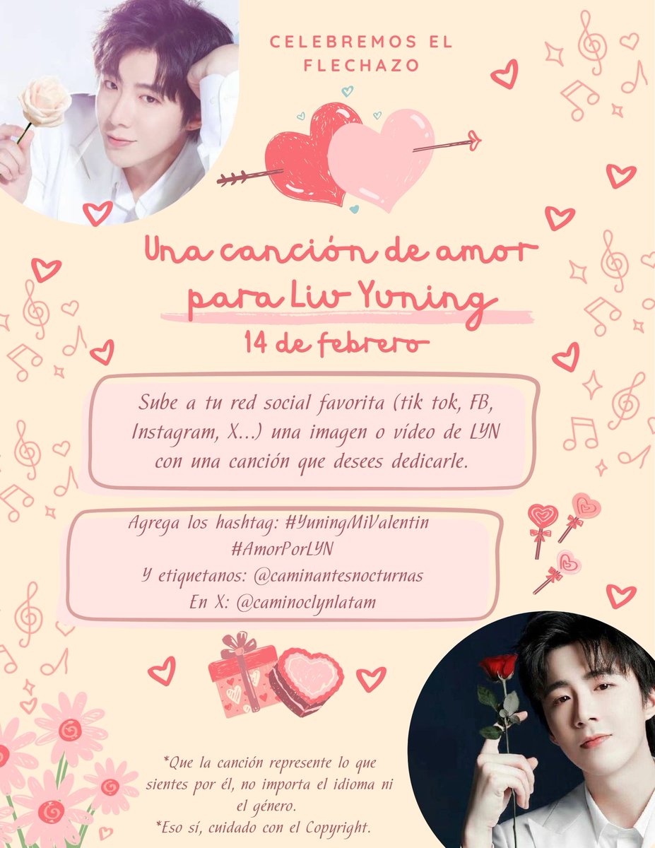 caminoclynlatam's tweet photo. Este 13 y 14 de febrero celebraremos el Día del Amor y la Amistad o San Valentín dedicándole canciones a Liu Yuning con todo nuestro amor. 
¡Participa!

#刘宇宁 #LiuYuning #刘宇宁LATAM #LiuYuningLATAM #劉宇寧 #摩登兄弟刘宇宁 #liuyuning刘宇宁 #CaminantesNocturnasLATAM #夜行者LATAM https://t.co/k60llBaU4M