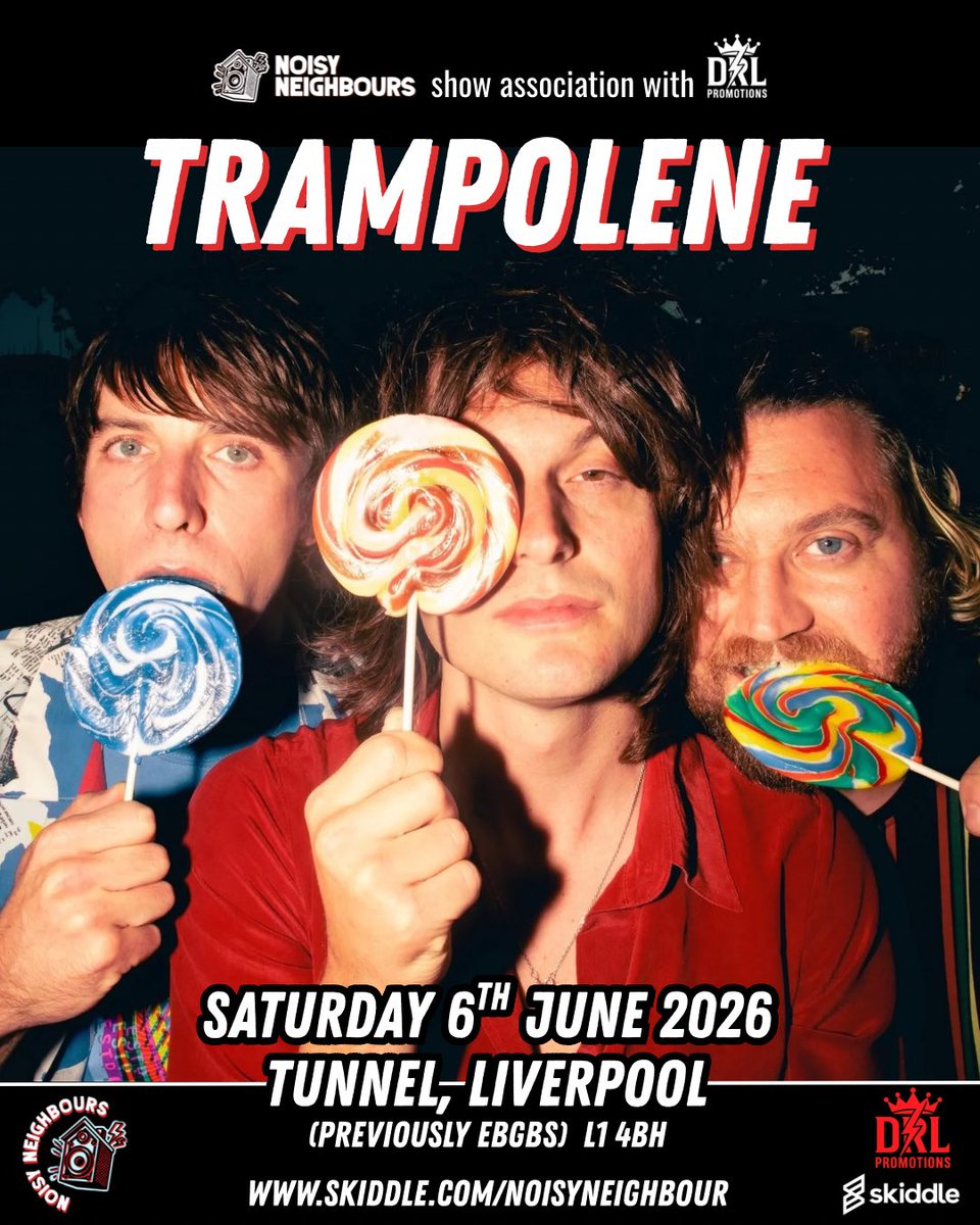 NoisyPromotions's tweet photo. HUGE SHOW ANNOUNCEMENT 💥

PRESENTED BY @noisyneighbourspromo &amp; @drlpromotions 🔥

SATURDAY 6TH JUNE 2026 
@trampolene_band will be headlining @tunnellvp (formerly known as @officialheebies) 

Tickets: https://t.co/pO1wLyW9J8

#trampoleneband #liverpool #liverpoolmusicscene https://t.co/1afNRYNeSX