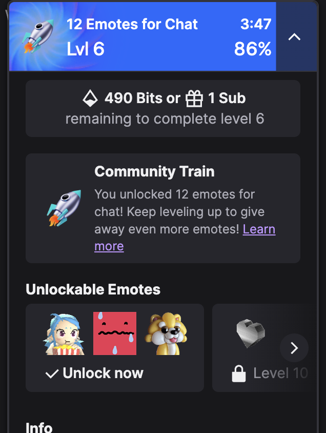 Choo Choo - Keep an eye out for the new rare Community Trains experiment 🚂

At level 5, Hype Train emotes are given to random community members even if they haven't contributed 💜

Higher levels give out emotes to more of chat!