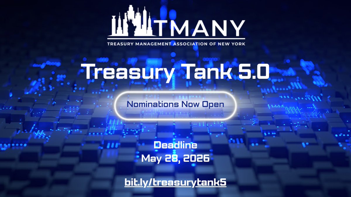 Treasury Tank 5.0 is coming back to NYCE 2026 (Sept 1–2)—and submissions are open. If you’ve built a real treasury/finance product or solution we want to see it. 

Learn more and submit here bit.ly/treasurytank5

 #TMANY #NYCE2026 #TreasuryTank