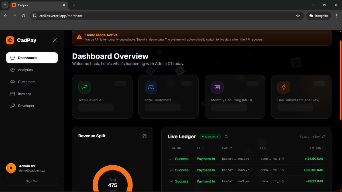 The_devsam's tweet image. Day 41/365
Another 8am-5pm day, I don't want this life!!😭
Can't wait to be done with my internship...
Today, I realized that the kaspa network api was down, so I added a fallback demo data to replace till it's back up.
#BuildInPublic #Growth