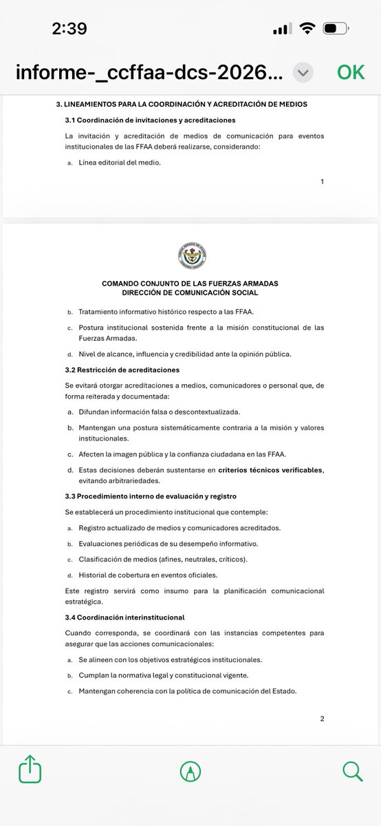 mromerorivera's tweet image. Medio o periodista que intente investigar a @FFAAECUADOR @DefensaEc es excluido oficialmente de coberturas periodísticas y pierde su acreditación. “La exclusión de medios perjudiciales es necesaria”, según este informe. 
Nunca he sido, ni seré  instrumento de propaganda oficial.