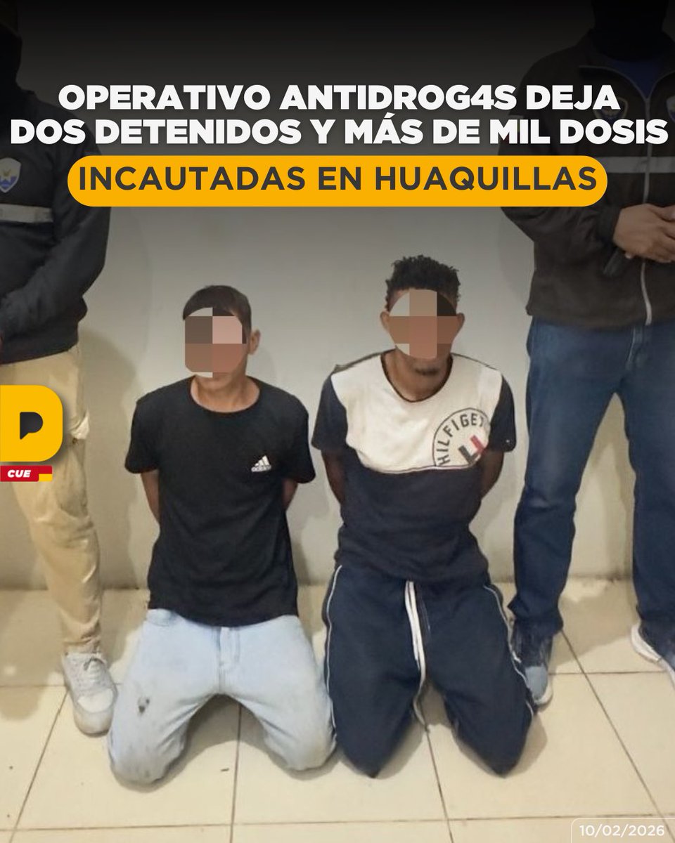 Un operativo ejecutado por la Unidad Antidr0gas en Huaquillas, provincia de El Oro, permitió la aprehensión de dos ciudadanos y el decomiso de más de mil dosis de sustancias sujetas a fiscalización. Los aprehendidos fueron puestos a órdenes de la autoridad competente mientras