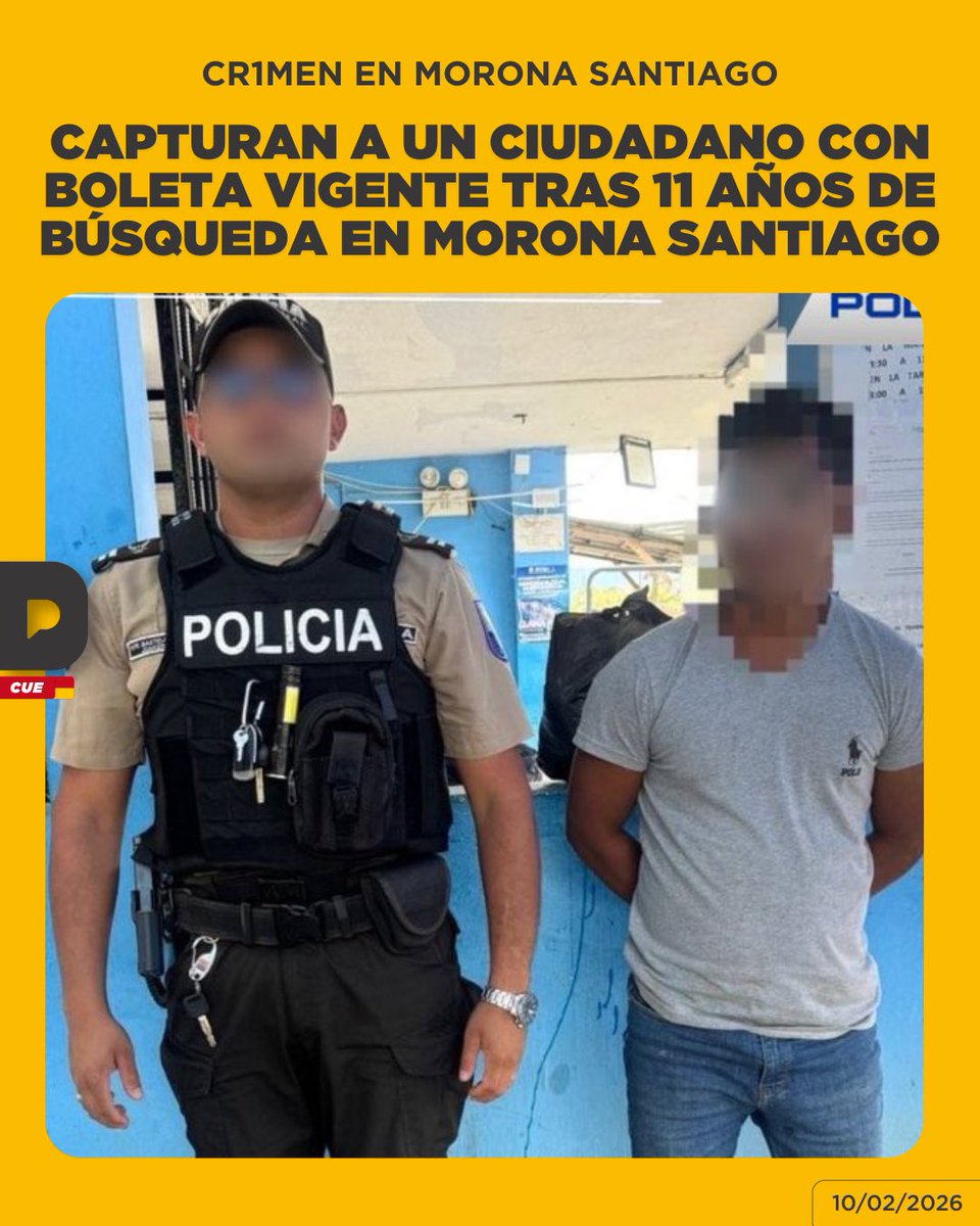 Durante un operativo de control en el eje vial del sector Las Flores, en Morona Santiago, la Policía Nacional capturó a un ciudadano que registraba una boleta de detención vigente desde 2015 por el delito de vi0lación. El aprehendido fue puesto a órdenes de la autoridad