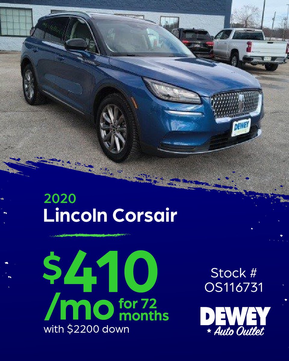 deweyautooutlet's tweet photo. Drive in style! ✨ Get the 2020 Lincoln Corsair for just $410/month for 72 months with $2,200 down*.

Shop now: https://t.co/QhPE2ATeYs

*Exclusions apply, not everyone applies, Stock number: OS116731. Price based on 72 months with $2,200 down. See dealer for complete details. https://t.co/8Zo4j6oRSa