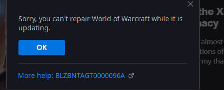 Teckerke's tweet photo. @BlizzardCS my WoW suddenly been in repair mode constantly giving this error everytime. i did not repair myself. i just opened battlenet and the auto update started. Since then it keeps repairing itself. https://t.co/JVP1XoyhvZ