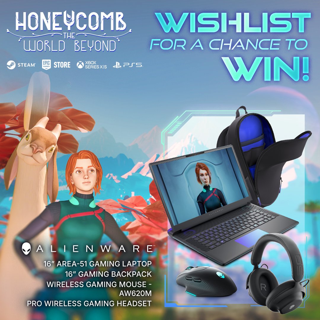 HoneycombFW's tweet photo. Wishlist now to win an @Alienware gaming package! 🗣️🗣️ Visit https://t.co/h27Lj0PeY5 for full contest details and wishlist Honeycomb: The World Beyond on @Steam! #Contest #Giveaway #WishlistNow https://t.co/KZK3D16bCJ