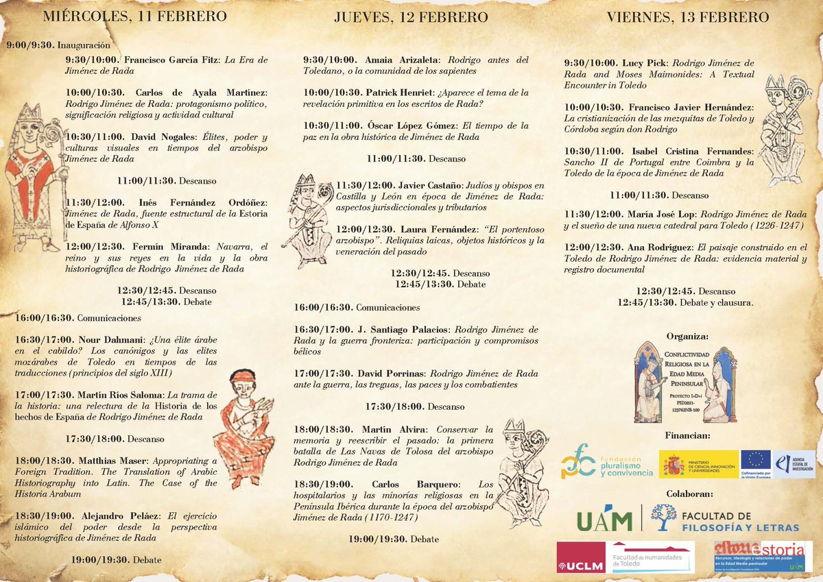 📌 Congreso Internacional "El arzobispo Jiménez de Rada y el diálogo cultural y religioso con el islam y el judaísmo". Toledo, Paraninfo del Palacio Lorenzana. 11, 12 y 13 de febrero de 2026 #congreso #historiamedieval #historia #Toledo #judaismo #islam #cristianismo