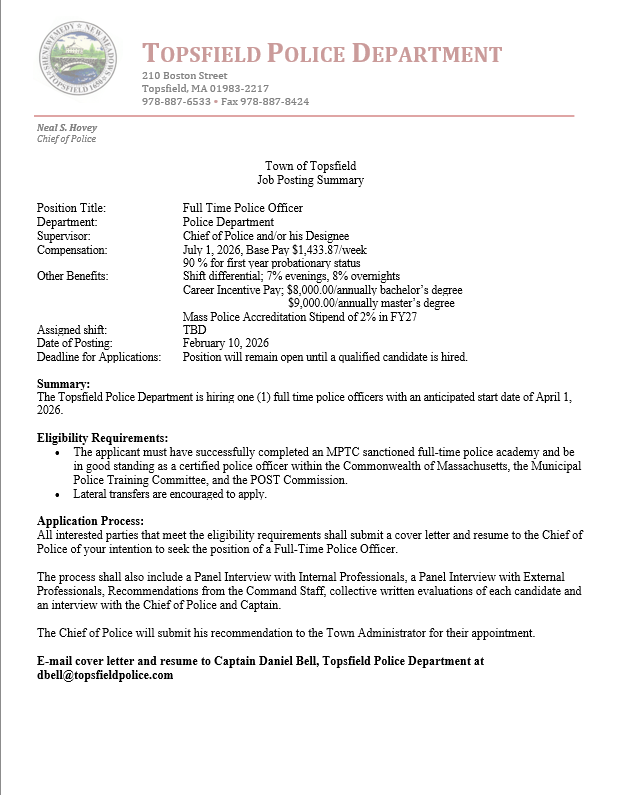 Topsfield Police Department tweet media