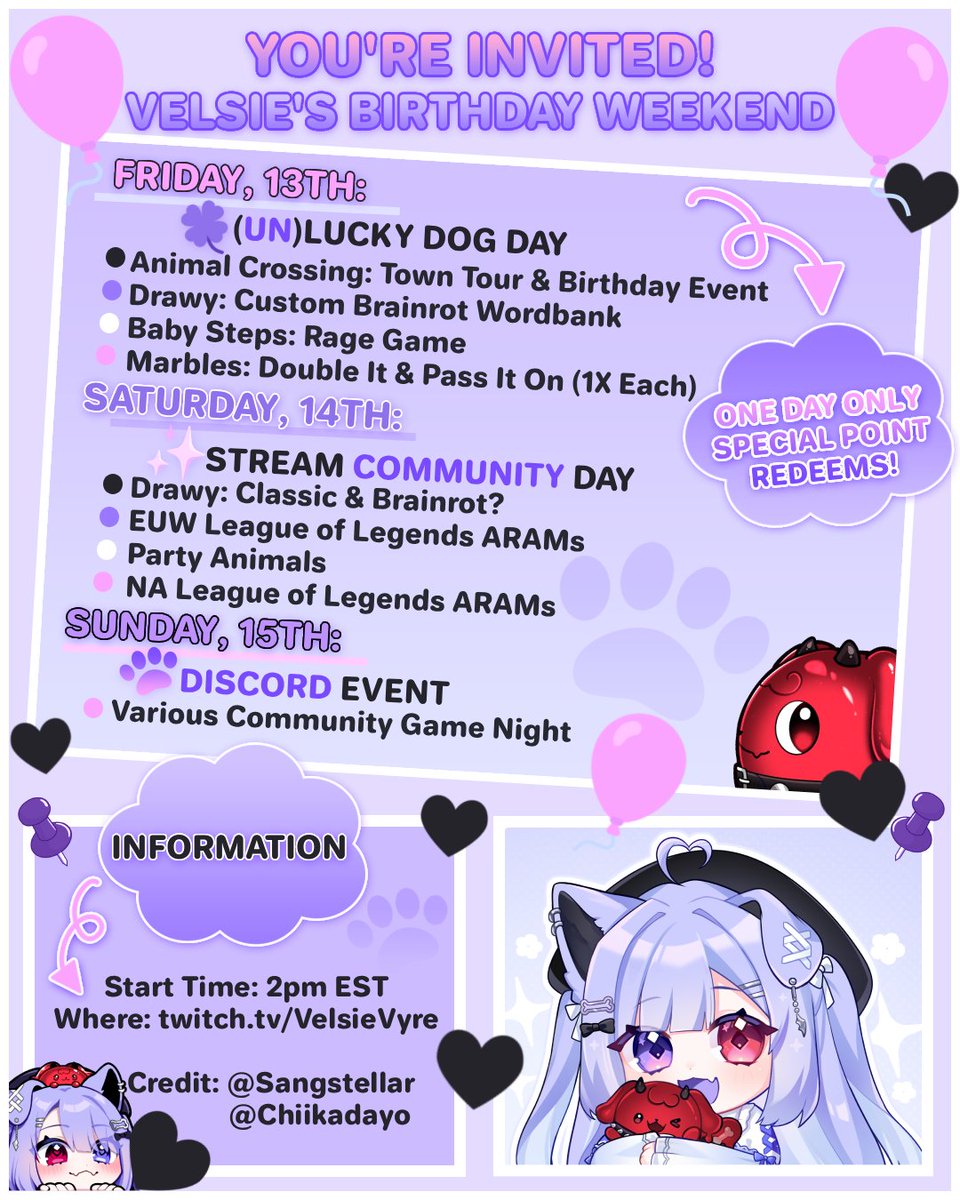 💌 ⇢ YOU RECEIVED: NEW INVITATION! ⊹ ࣪ ˖
I'm celebrating my birthday all weekend long! 🎉
Starting Friday the 13th 💖 Hope to see you there!