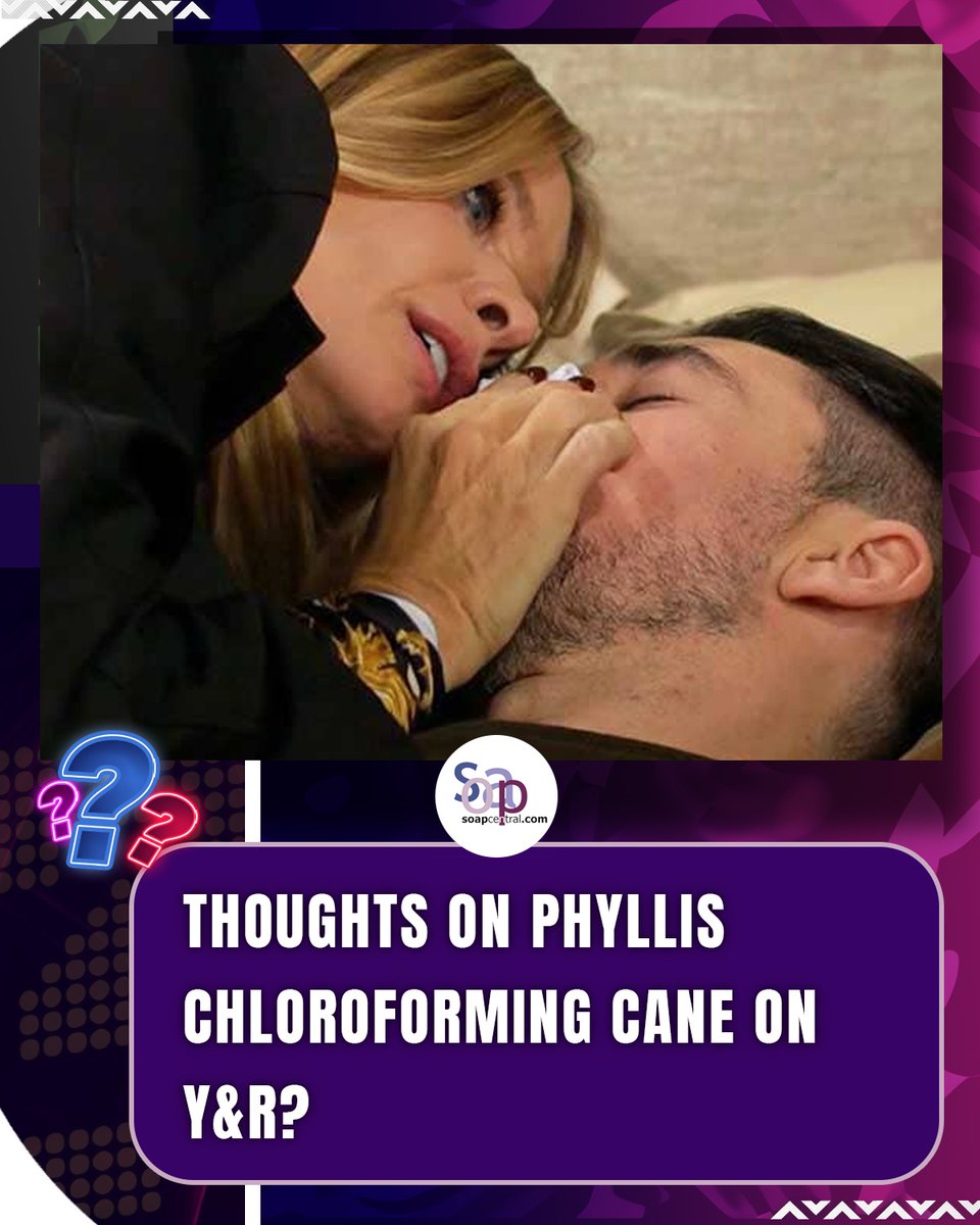 soapcentral's tweet image. Phyllis chloroforms Cane on The Young &amp;amp; the Restless, why do you think she did it? 🤔💭 
#YR #YoungAndRestless