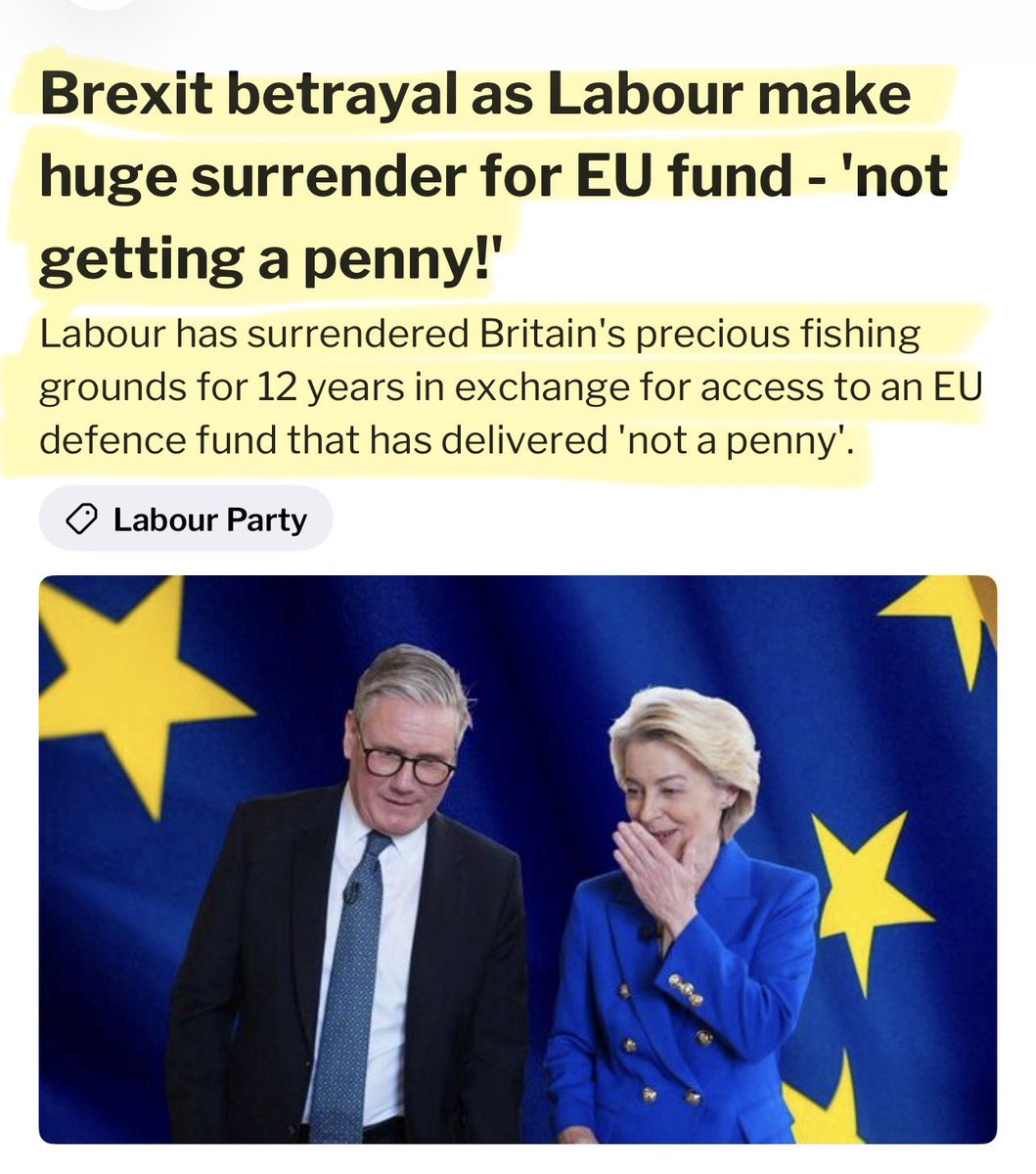 Artemisfornow's tweet image. Labour has surrendered Britain's precious fishing grounds for 12 more years in exchange for access to an EU defence fund that has delivered nothing.

At this point it looks like wilful destruction of Britain and not just incompetence.