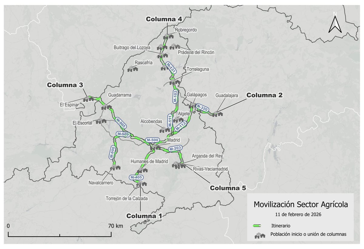 📢🚜Debido a la tractorada prevista para mañana en Madrid, la circulación puede verse afectada. 

Especial atención en la M-131, M-103, M-111, M-113, N-320, M-203, M-500, M-405, M-600, M-509 y M-505.

⚠️Se recomienda desplazarse en transporte  público.