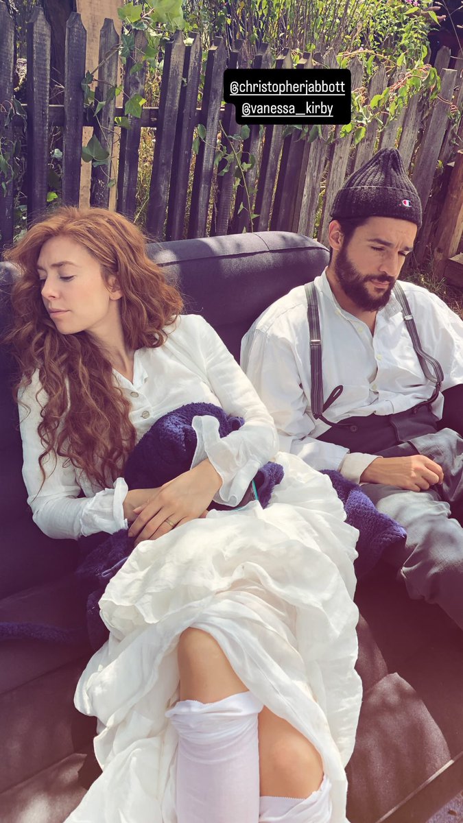 Vanessa Kirby behind the scenes of “The World To Come” with Christopher Abbott.