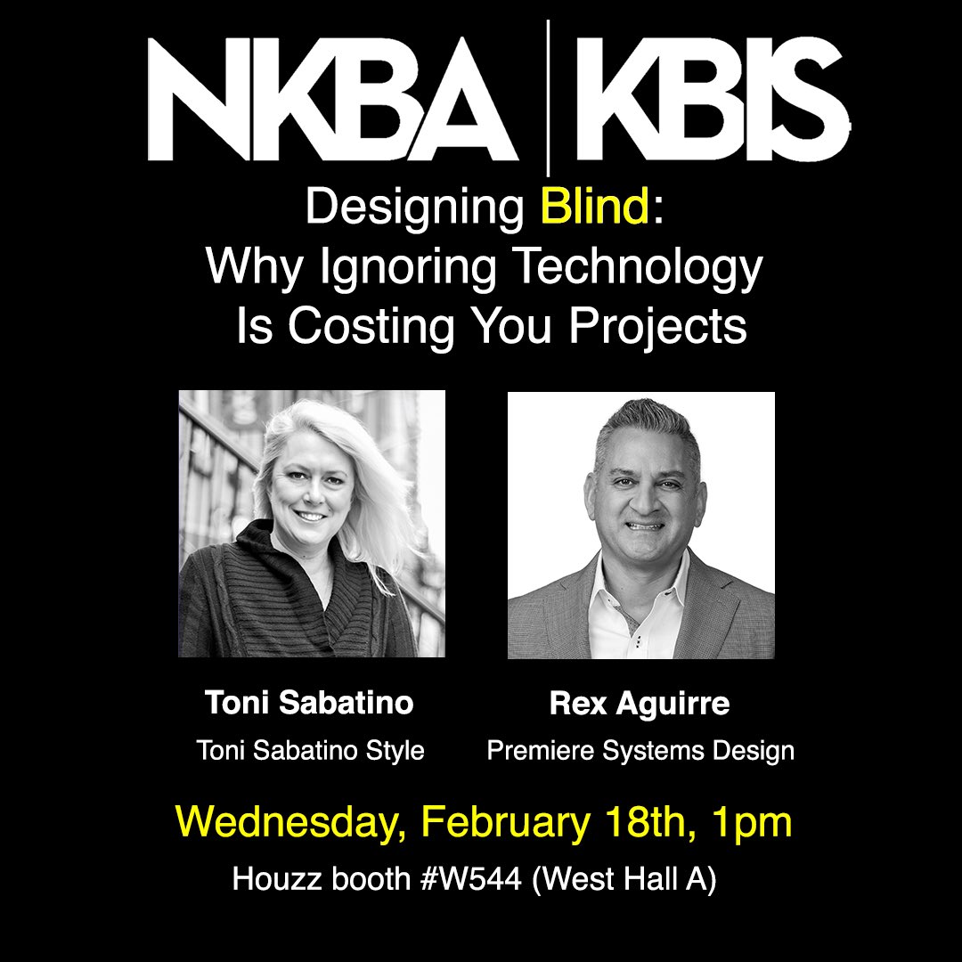 Join designer <a href="/ToniSabStyle/">Toni Sabatino</a> and our founder Rex Aguirre at <a href="/KBIS/">KBIS</a>:

Designing Blind: Why Ignoring Technology Is Costing You Projects

Wednesday, February 18th at 1 p.m.

<a href="/houzz/">houzz</a> booth #W544 (West Hall A)

This is a conversation that is near and dear to our hearts!

Join us!