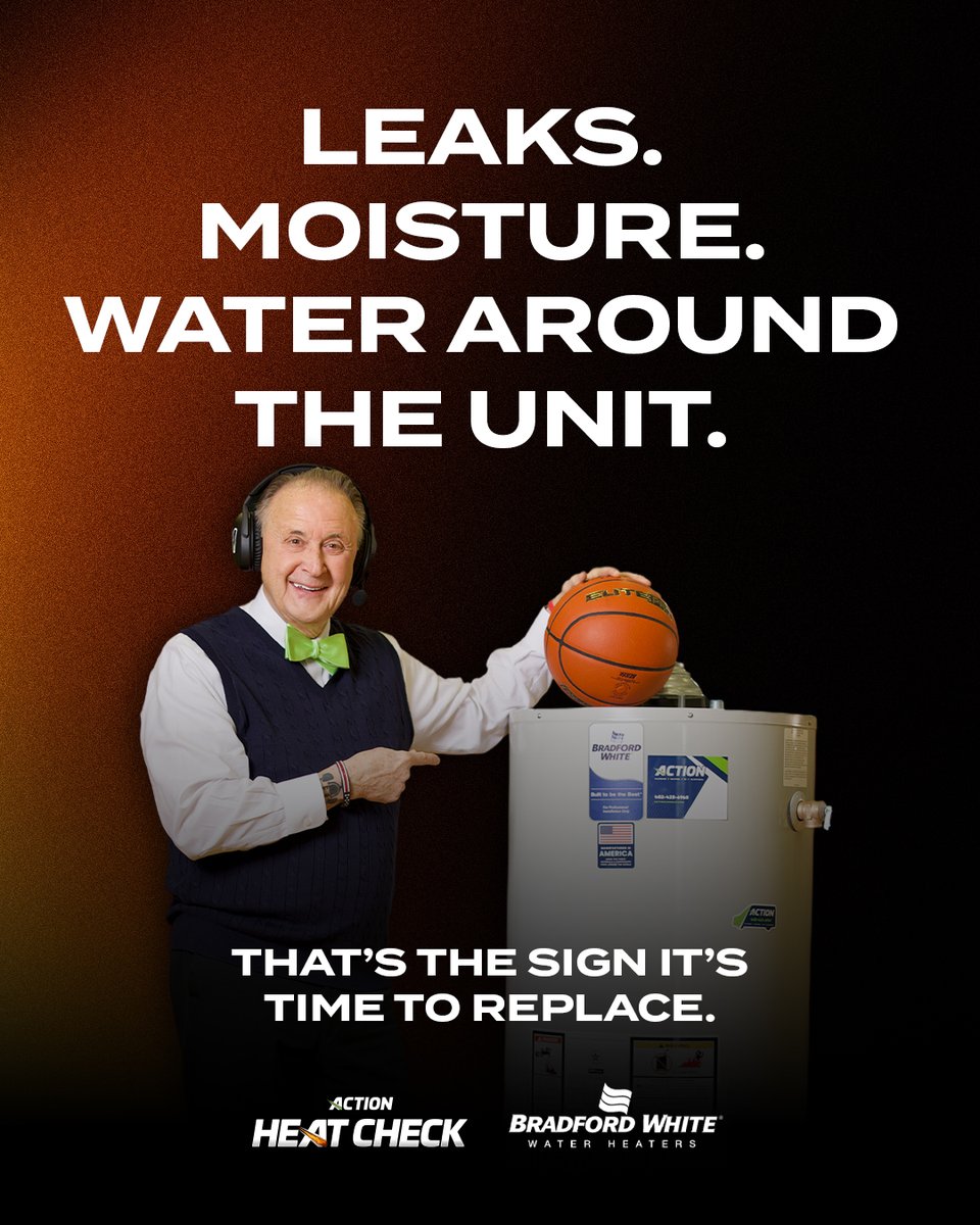 ACTION_Lincoln's tweet photo. If you see leaks, moisture, or pooling water around your unit, the Heat Check is over.

Tank failure means replacement is the only option. Installing a Bradford White helps protect your home and restore confidence before a breakdown.

Call ACTION before it becomes an emergency. https://t.co/52eHdh6kwt