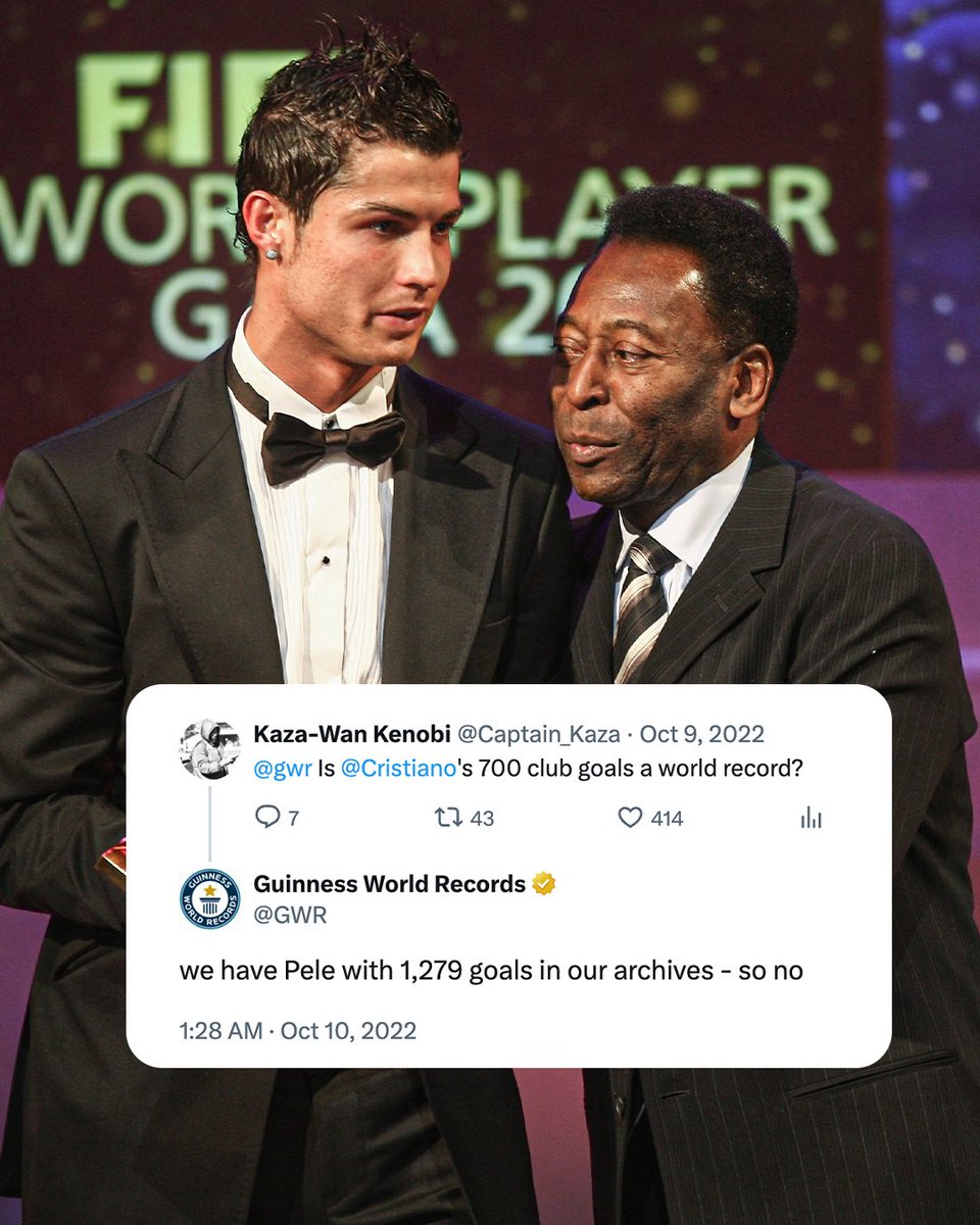 ESPNFC's tweet image. When Guinness World Records reminded everyone how many goals Pele scored 🐐