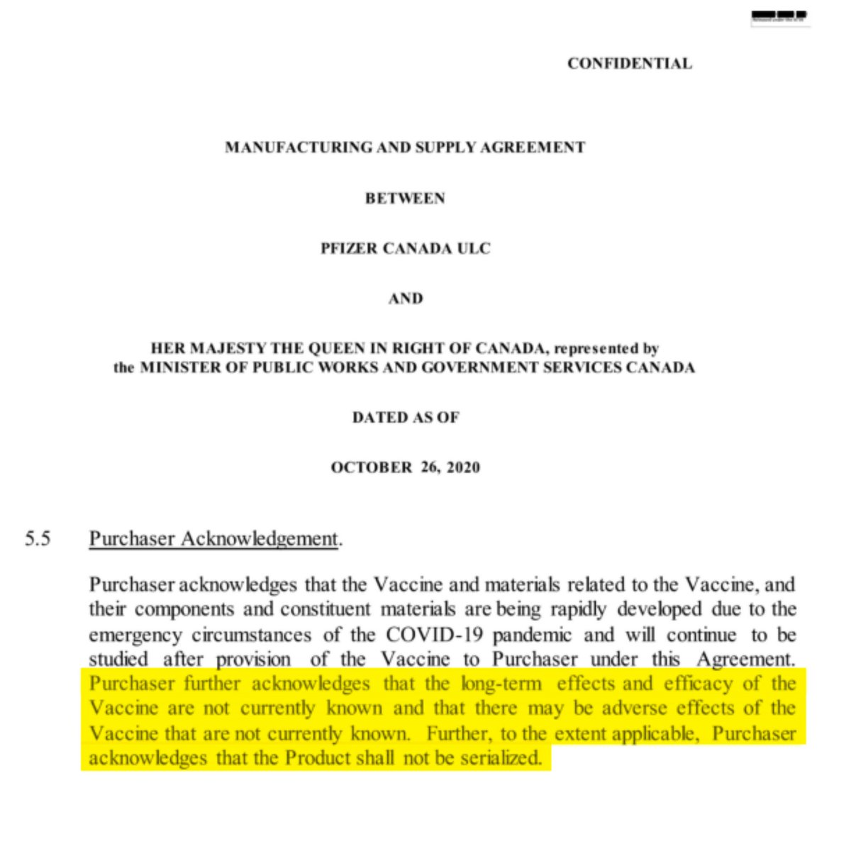 OutsourcedAgai1's tweet image. Here's the Pfizer Purchase Agreement with Canada.

How is this NOT a Nuremberg violation?