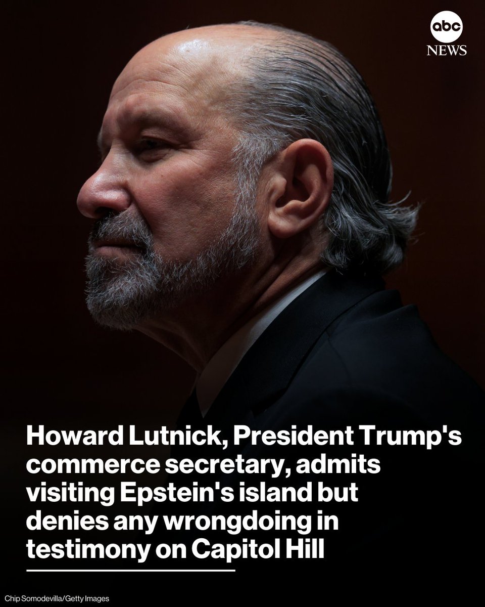 ABC's tweet image. Commerce Sec. Howard Lutnick on Tuesday was grilled on Capitol Hill about his past association with Jeffrey Epstein, following revelations that they remained in contact years after Lutnick suggested he had distanced himself from the convicted sex offender. abcnews.link/9APewRk