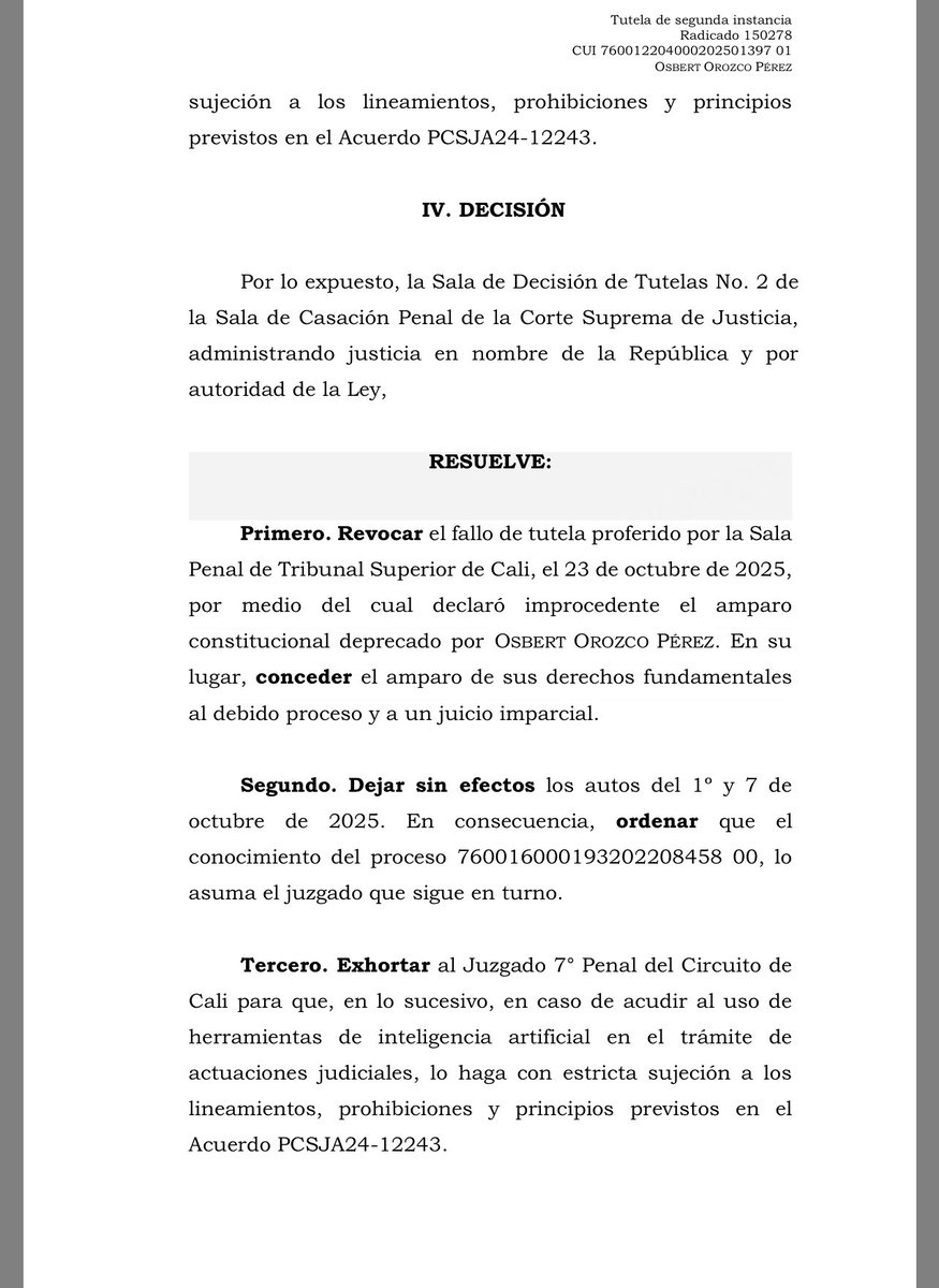 Esto es demasiado grave.
La Corte se quedó corta en “exhortar” al despacho para que haga uso responsable de la IA.

La vida vida de una persona no debe decidirse con sesgos, prejuzgamientos pero especialmente con mediocridad. 

Mínimo una compulsa disciplinaria.