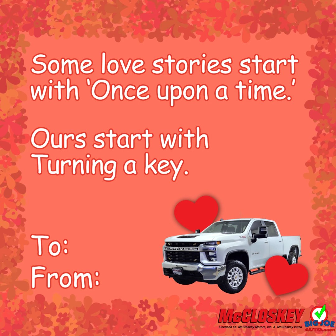 BigJoeAuto's tweet image. Some love stories start with “Once upon a time.” Ours starts with “Turn the key.” 🔑❤️🚗
Because the best stories are the ones you get to drive.

#Valentines #LoveAtFirstStart #TurnTheKey #CarLove #FindYourRide #McCloskeyMotors #DriveHappy #AutoLife