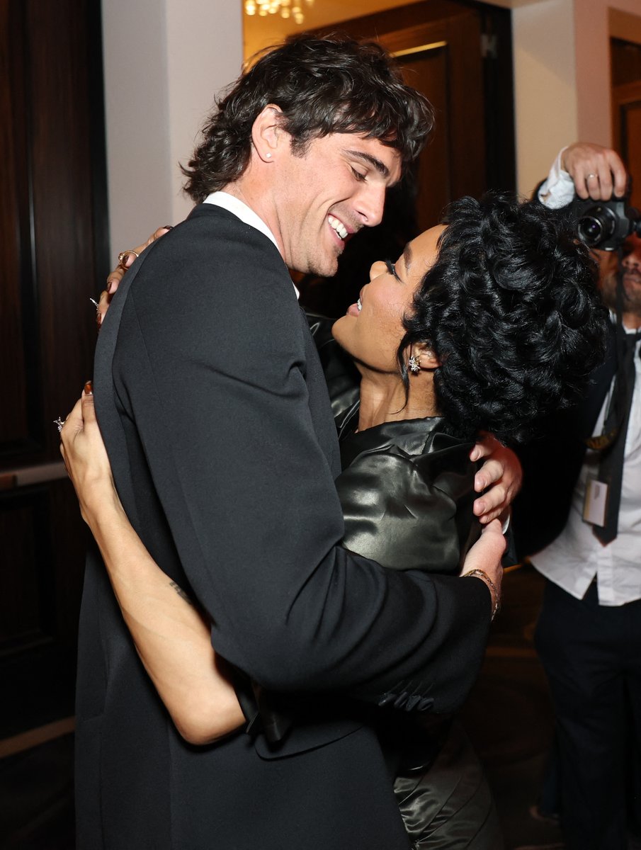 Jacob Elordi and Teyana Taylor embrace at the 2026 Oscar Nominees Luncheon.