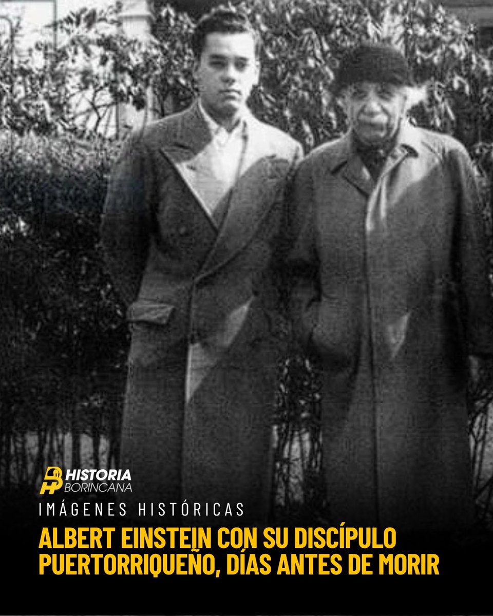 En esta foto del 2 de abril de 1955, aparece Albert Einstein junto al puertorriqueño José Francisco Cadilla Bernal, apenas dos semanas antes de la muerte del legendario científico. Según relató Cadilla Bernal, se acercó a Einstein cuando entraba a su hogar y logró que posara para