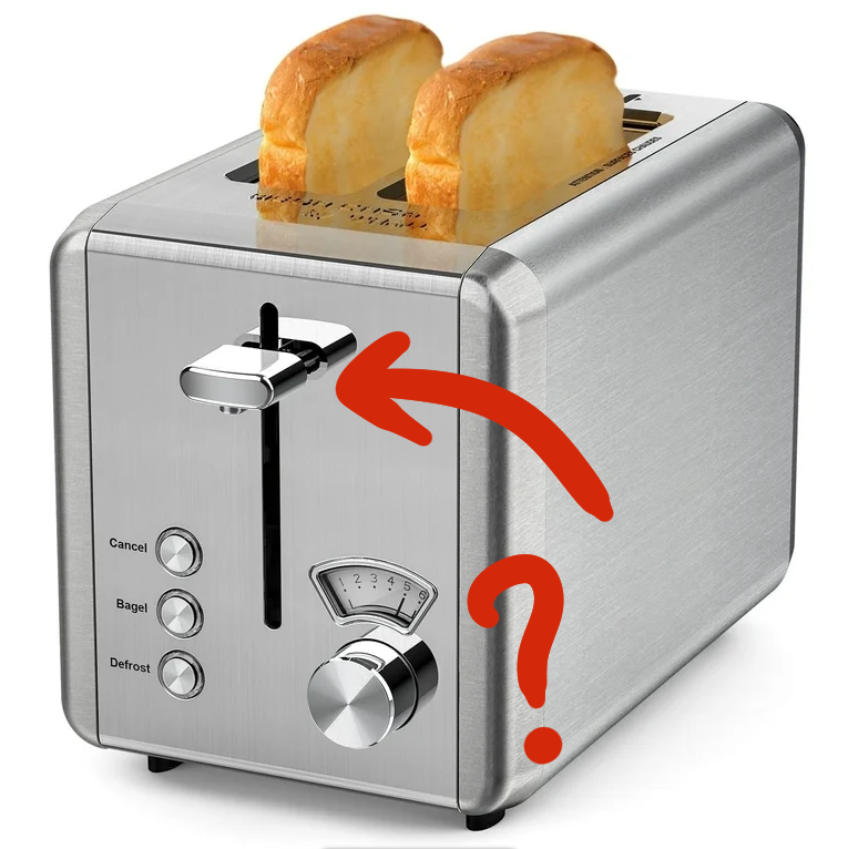 MiloNettle's tweet photo. Okay, this is probably a silly question from a silly billy of a man, but  what do you call this part of a toaster, and why was I raised always  calling it "the button". Does this count as a button? A lever?  A.....slide? https://t.co/I2CXsh4YJ9
