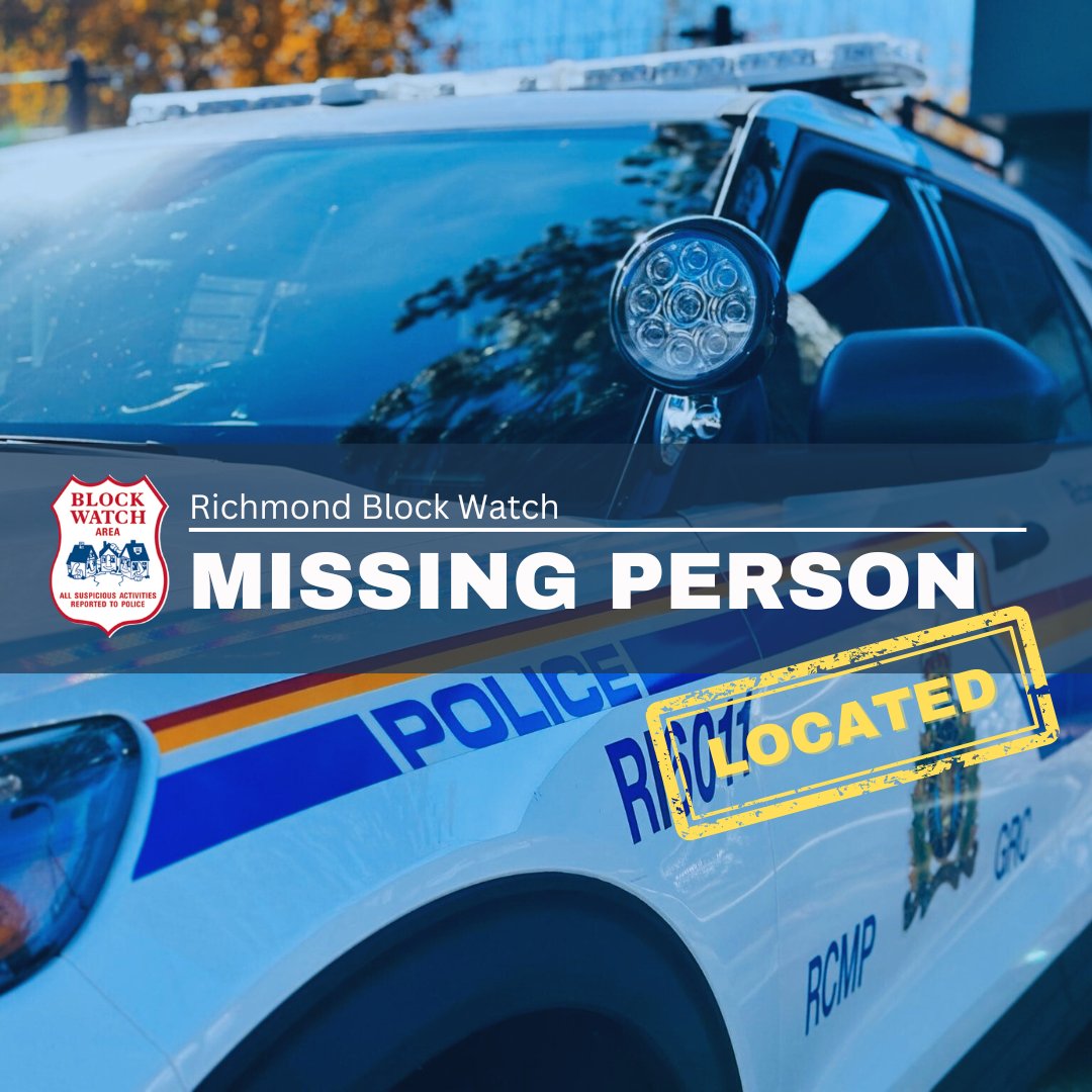 RmdBlockWatch's tweet image. The 30 year-old man who was reported missing on November 14, 2025 has been located.  

Richmond RCMP thanks the media and public for their assistance.