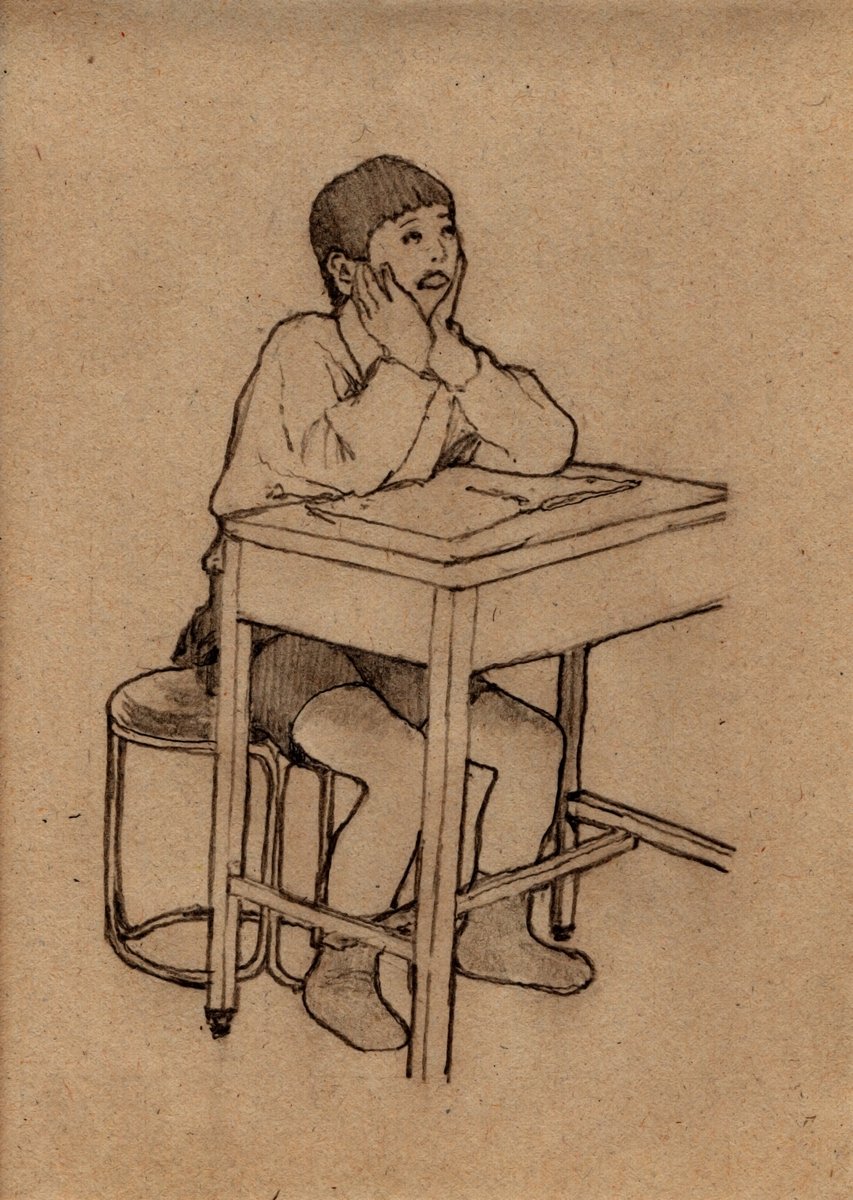 #子供編ポーズカタログ模写
机に向かう２-１７。