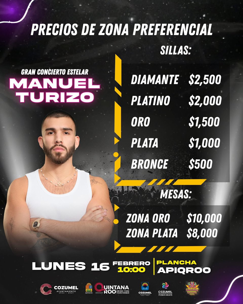 karych31's tweet photo. #CozumelCarnaval2026🎭
A partir de hoy, 🎟️$venta de boletos
📍 Cajas del Palacio Municipal
🕘 Horario: 9:00 am. a 5:00 pm.
Contamos con zona gratuita y zona para personas con discapacidad, para que todas y todos vivamos esta gran fiesta. https://t.co/kOC2UfAY44 https://t.co/HWdgzM5KP4