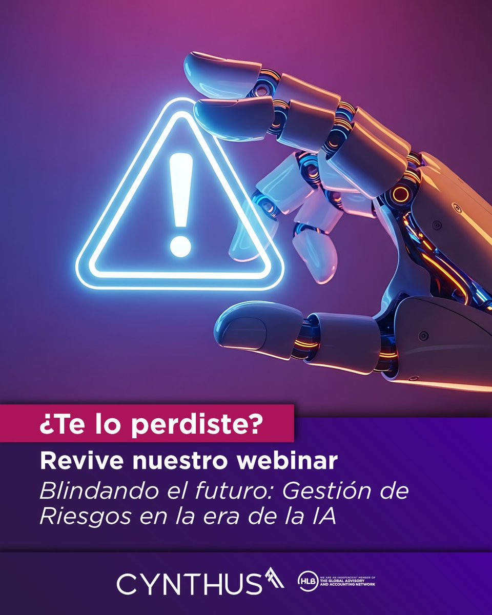 Revive nuestro #webinar 𝐁𝐥𝐢𝐧𝐝𝐚𝐧𝐝𝐨 𝐞𝐥 𝐟𝐮𝐭𝐮𝐫𝐨: 𝐆𝐞𝐬𝐭𝐢ó𝐧 𝐝𝐞 𝐫𝐢𝐞𝐬𝐠𝐨𝐬 𝐞𝐧 𝐥𝐚 𝐞𝐫𝐚 𝐝𝐞 𝐥𝐚 𝐈𝐀. 

Temas:
📌Inteligencia artificial
📌Gestión de riesgos de IA
📌Marco de Gestión de Riesgos del NIST (AI RMF 1.0)

Grabación 👉cynthus.com.mx/gestion-de-rie…
