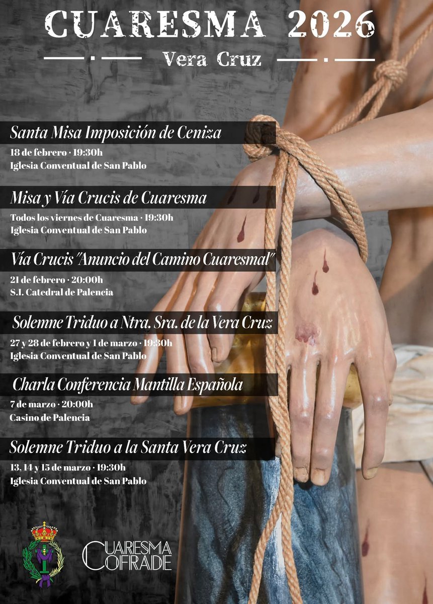 ✝️ Cuaresma en la Vera Cruz

Llegando el tiempo de Cuaresma, un camino de oración, conversión y preparación para vivir la Semana Santa junto a la Cruz del Señor. Como Cofradía, os invitamos a participar en los actos y cultos que celebraremos durante estas semanas.