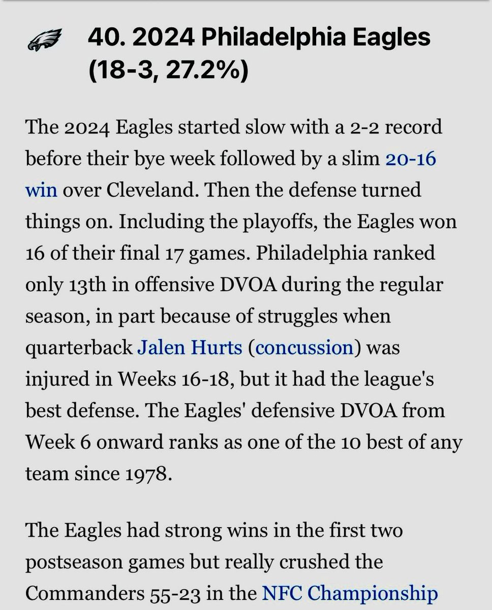 _TheEagleTimes's tweet image. TRENDING: ESPN ranked all 60 Super Bowl champions — and had the 2024 Eagles at #40 😳