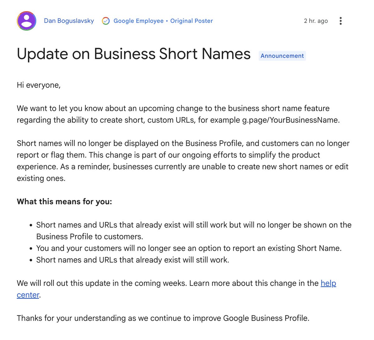 Google Business short names changes are coming seroundtable.com/google-busines…