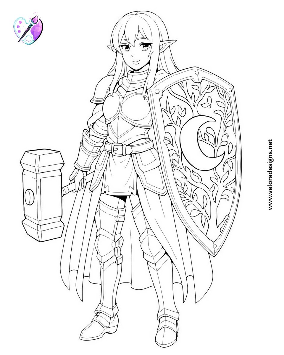 VeloraDesigns's tweet photo. Paladin or Cleric? ⚔️✨ Either way, she’s ready for the frontline. Loving how this line art turned out! #DnDArt #LineArt https://t.co/LH1DDMOpLy