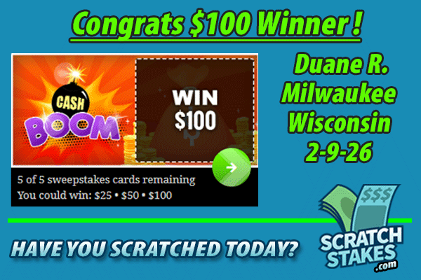 scratchstakes's tweet image. 🥳Congrats, $100 Cash Boom Winner - Duane R. of Milwaukee, Wisconsin!💸

🤑Play 80 FREE #scratchoff #games, #win FREE Instant Cash up to $25,000!
🔓Unlock the Mystery 6 Bonus games up to $20K!

🤔Have you scratched today?
👉 ow.ly/Zpsb50YcmLO