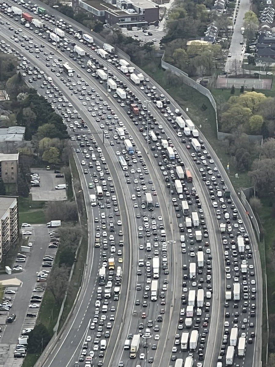 This is not even a km worth of cars &amp; trucks stuck on hwy 401 &amp; our insane Government thinks that it’s possible for this to be all electric &amp; they will all just magically plug in each night with no issues to our grid capacity. 

Even 5 million EV’s in Ontario would push total
