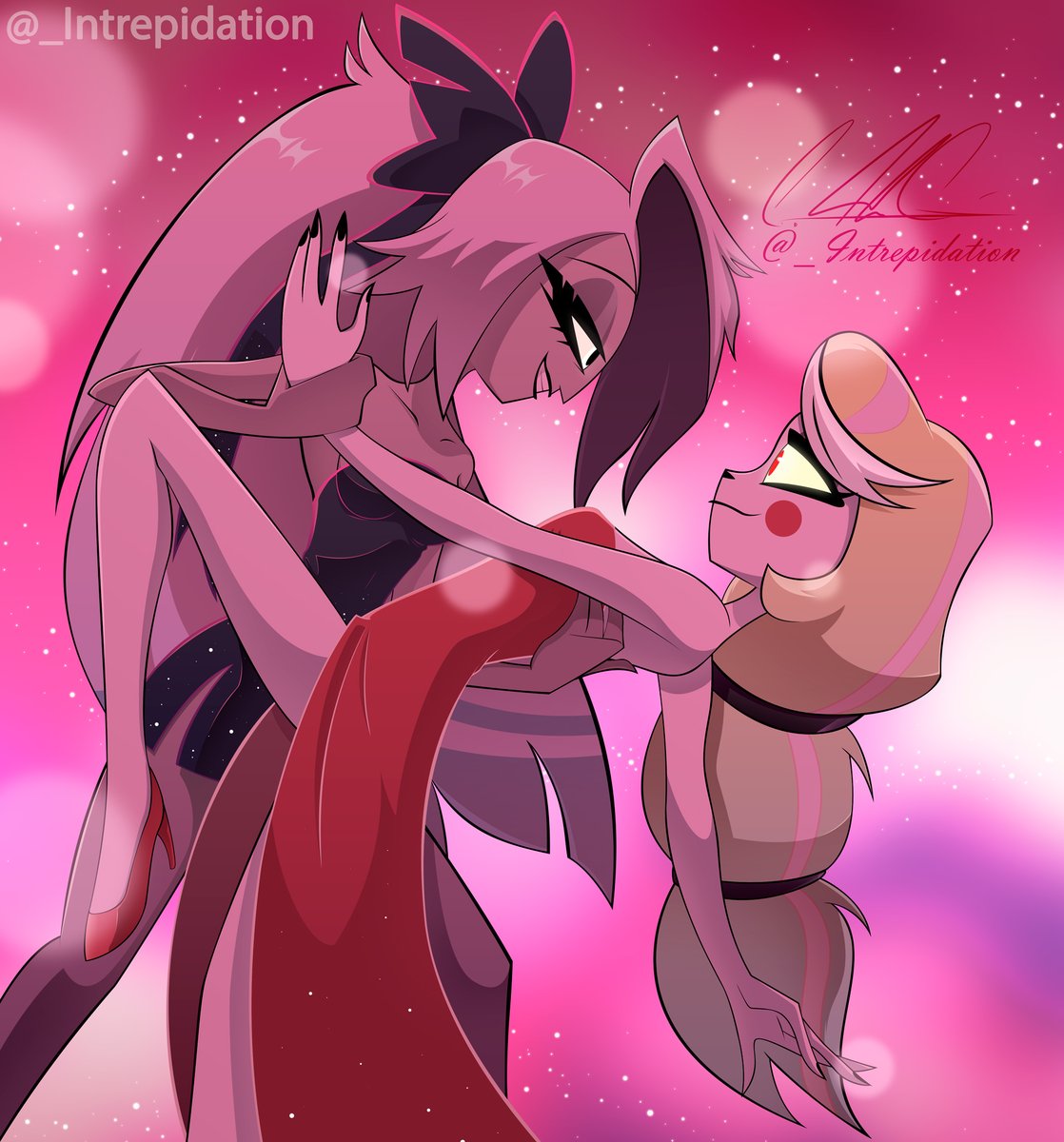 Started this in November! Three redraws of Vaggi and one corrupted file, but "The rest is #Easy, baby". Really happy with how #Charlie and #Vaggie came out, and in time for #ValentinesDay!

#Chaggie #CharlieMorningstar #HazbinHotelCharlie #HazbinHotel #HazbinHotelfanart #fanart