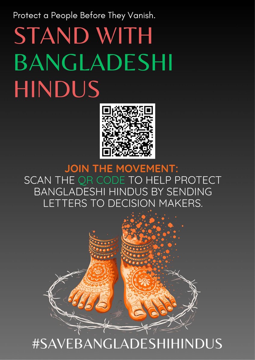 CoHNA stands together with 125 organizations from 15 countries speaking up for the human rights of Hindus in Bangladesh. 

Join the “Global Solidarity Circle” by scanning the QR code and sharing the image below. 

Protect the rights of Hindus, who are indigenous to Bangladesh,