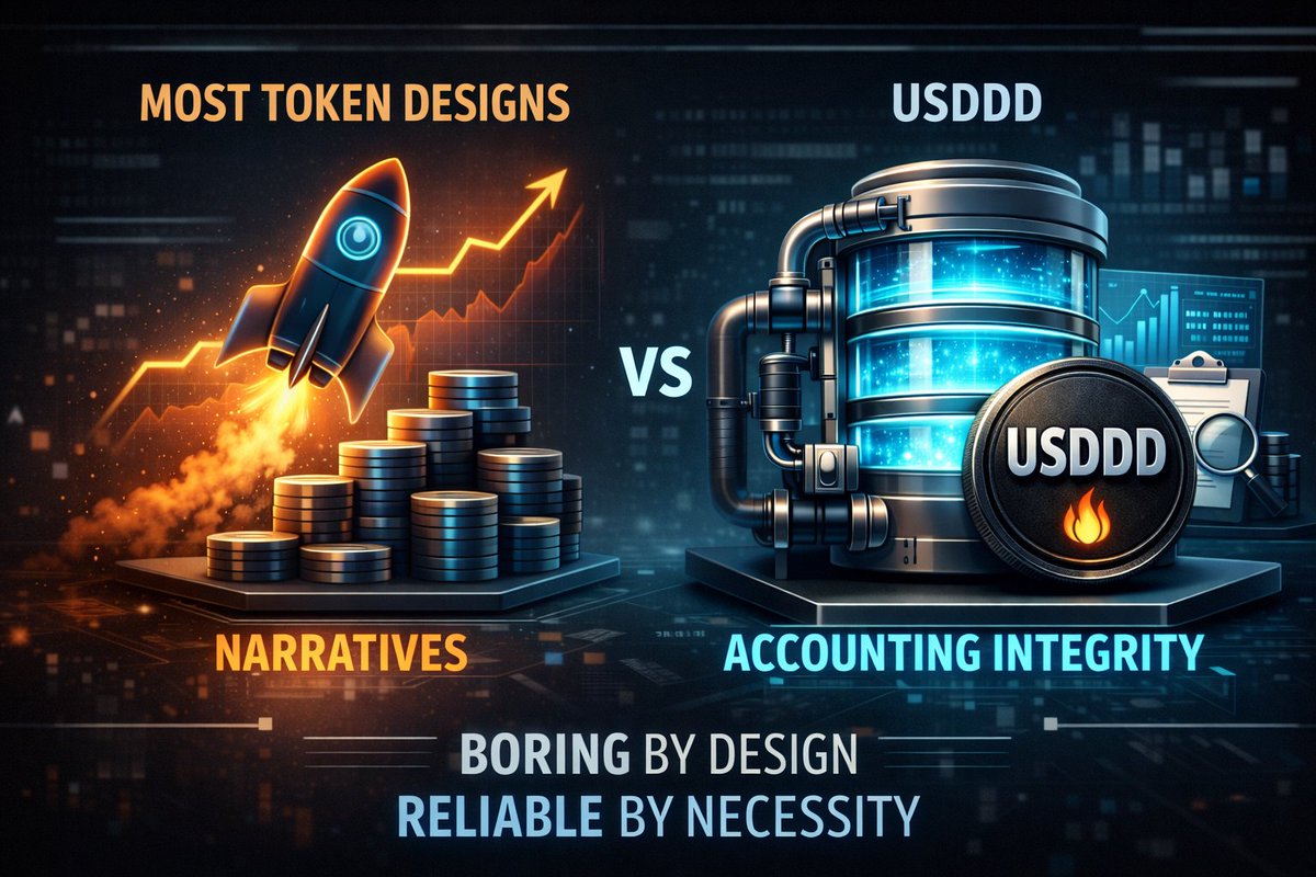 kanagawaid's tweet photo. Most token designs optimize for narratives.
$USDDD optimizes for accounting integrity.

Supply only expands on explicit withdrawal, value is snapshotted, and markets are not treated as truth sources.

Boring by design. Reliable by necessity.

#USDDD #DigDug #BNB https://t.co/Vi5tow4WST