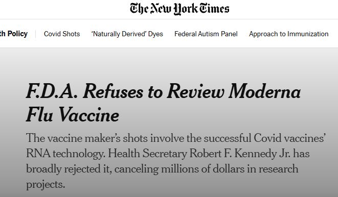 aus_mini's tweet image. 💥最新：Moderna的mRNA流感疫苗（mRNA-1010）申请被FDA拒绝受理。😆

原因：III期试验对照组未使用“最佳标准护理”疫苗，而非疫苗本身安全或有效性问题。
公司称与此前FDA反馈不一致，已要求会面讨论下一步。

股价盘后跌约7-8%。
#mRNA #流感疫苗 #Moderna