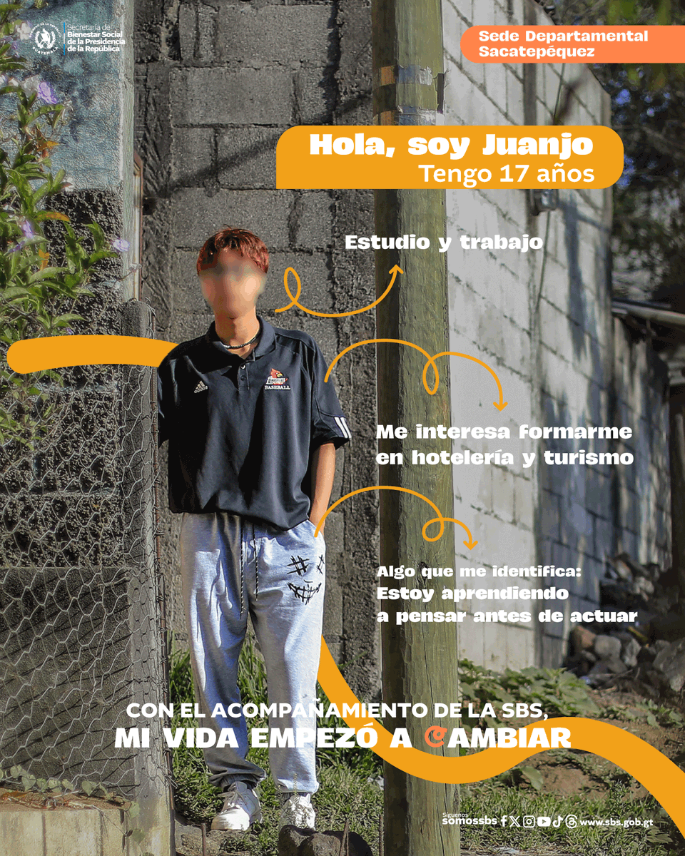 Conoce a *Juanjo🌟.

A sus 17 años, gracias a la Sede Departamental de Sacatepéquez🏡, nos demuestra que con el acompañamiento de la #SBS es posible transformar el presente✨.

Juanjo estudia, trabaja y sueña con profesionalizarse en hotelería y turismo🇬🇹✈️💙.