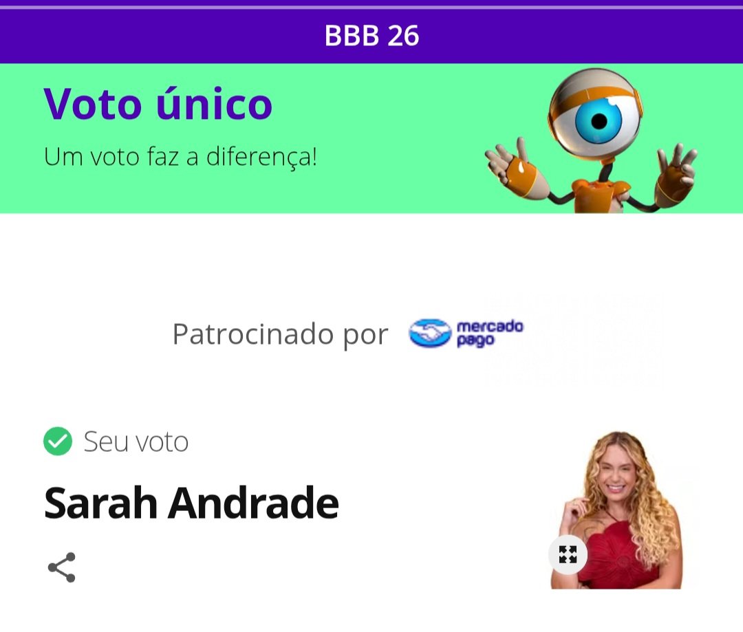 Alebs021's tweet image. Só votem #ForaSarah #BBB26