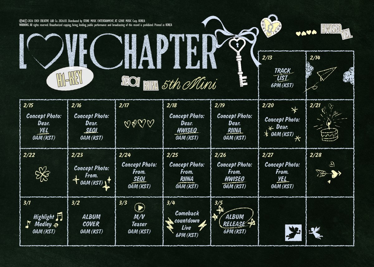 H1-KEY(하이키) 5th Mini Album
【LOVECHAPTER】 SCHEDULER

💌 2026.03.05 6PM (KST)

#H1KEY #하이키 #ハイキー
#LOVECHAPTER