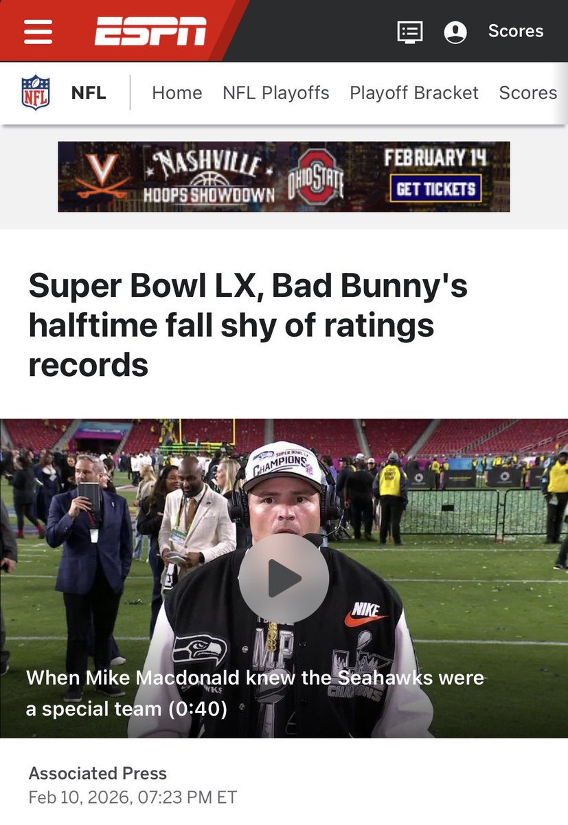 RealBrysonGray's tweet image. Bad bunny’s halftime show did NOT break a record. I don’t know why people were posting fake numbers. Bad bunny had 128m viewers (on average between 8:15-8:30pm ET). The superbowl itself peaked at 137.8 million viewers during the second quarter.