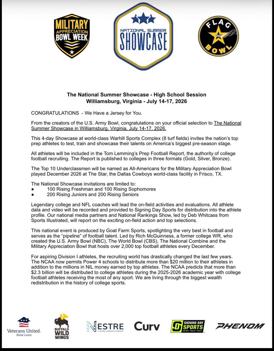 jace_ridge's tweet photo. I want to thank @GregCooperUSA and @USArmyBowl for giving me an opportunity to attend the invite only camp this summer in Virginia. I also just want to thank God for giving me multiple opportunities to prove myself and myself being able to take advantage of them. https://t.co/LSniNgP4X5