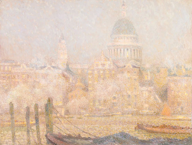 アンリ・ル・シダネル『川から見たセント・ポール大聖堂 冬の朝日