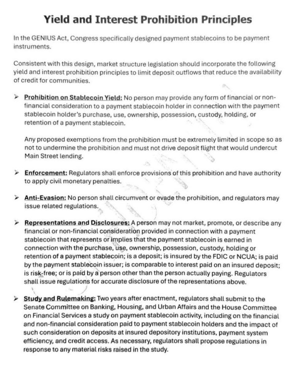 JUST IN: THE BANKS REALLY ARE FIGHTING HARD AGAINST STABLE COIN YIELDS.

THE INCUMBENTS REFUSE TO GIVE UP THEIR YIELD. I HOPE CRYPTO DOESN’T BEND THE KNEE.