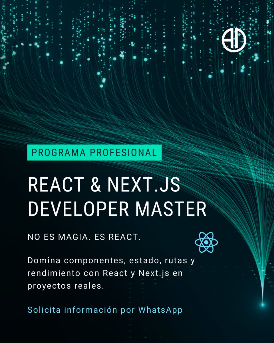 AulaDiser's tweet photo. El frontend moderno se construye con React. 👉 Envía WhatsApp. #ReactJS #NextJS #AulaDiser #WebDev #TechSkills https://t.co/r3xRVhJnrH